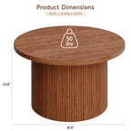 31.5" Round Coffee Table,Tambour Design Coffee Tables,Mid Century Modern Wood Coffee Table,Drum Accent Small Center Table,Walnut