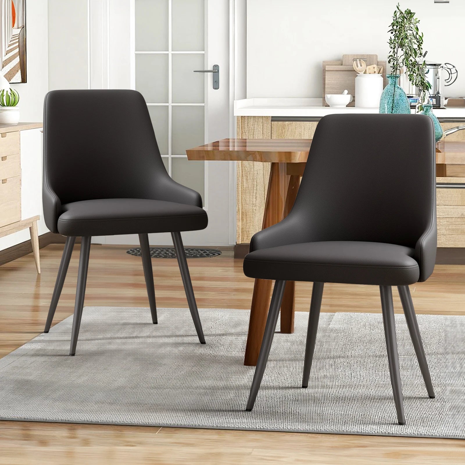 Casae Modern Dining Chair Set of 2 Faux Leather Upholstered Chairs with Metal Legs for Dining Room