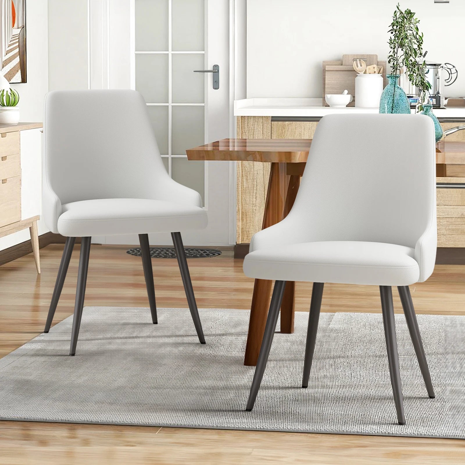 Casae Modern Dining Chair Set of 2 Faux Leather Upholstered Chairs with Metal Legs for Dining Room