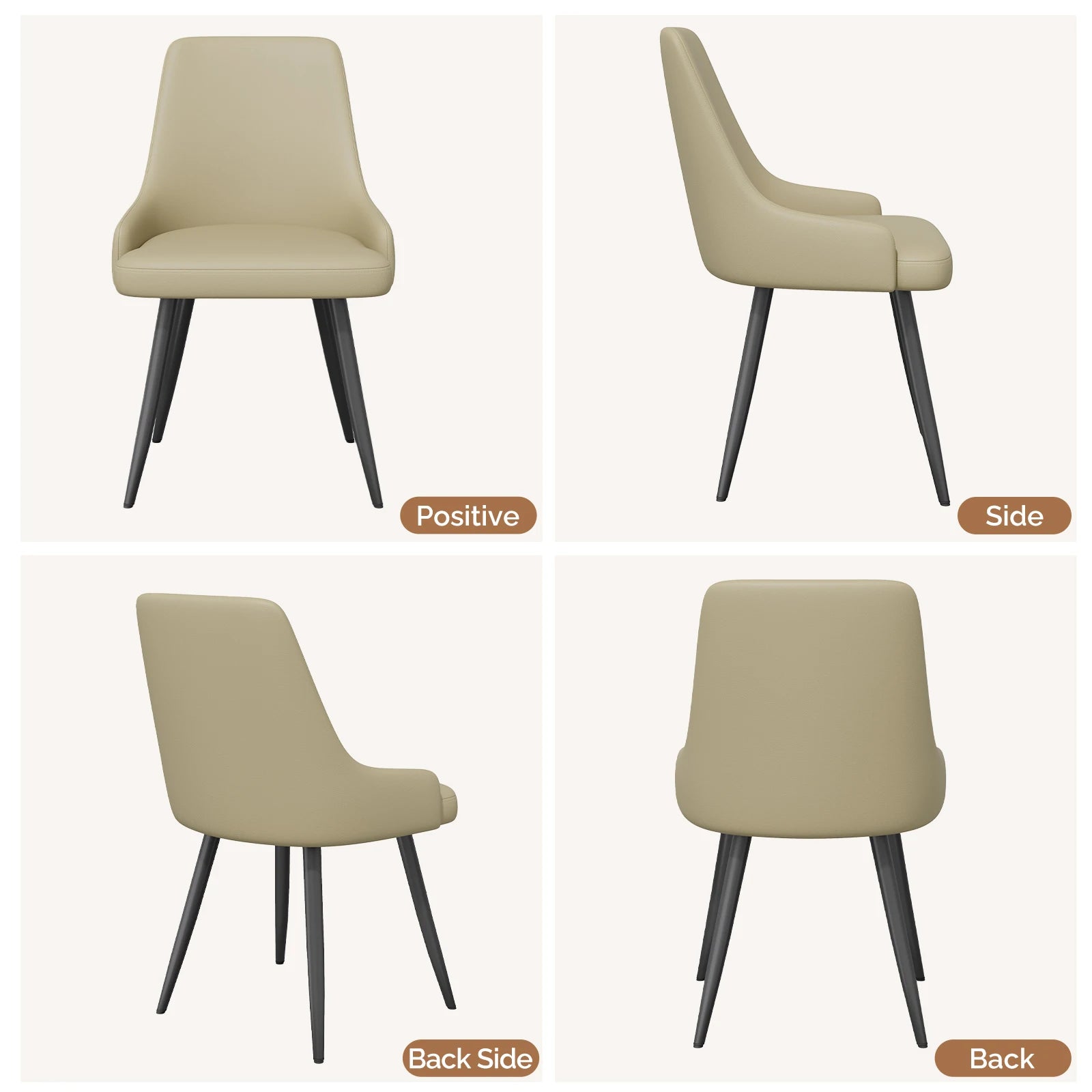 Casae Modern Dining Chair Set of 2 Faux Leather Upholstered Chairs with Metal Legs for Dining Room