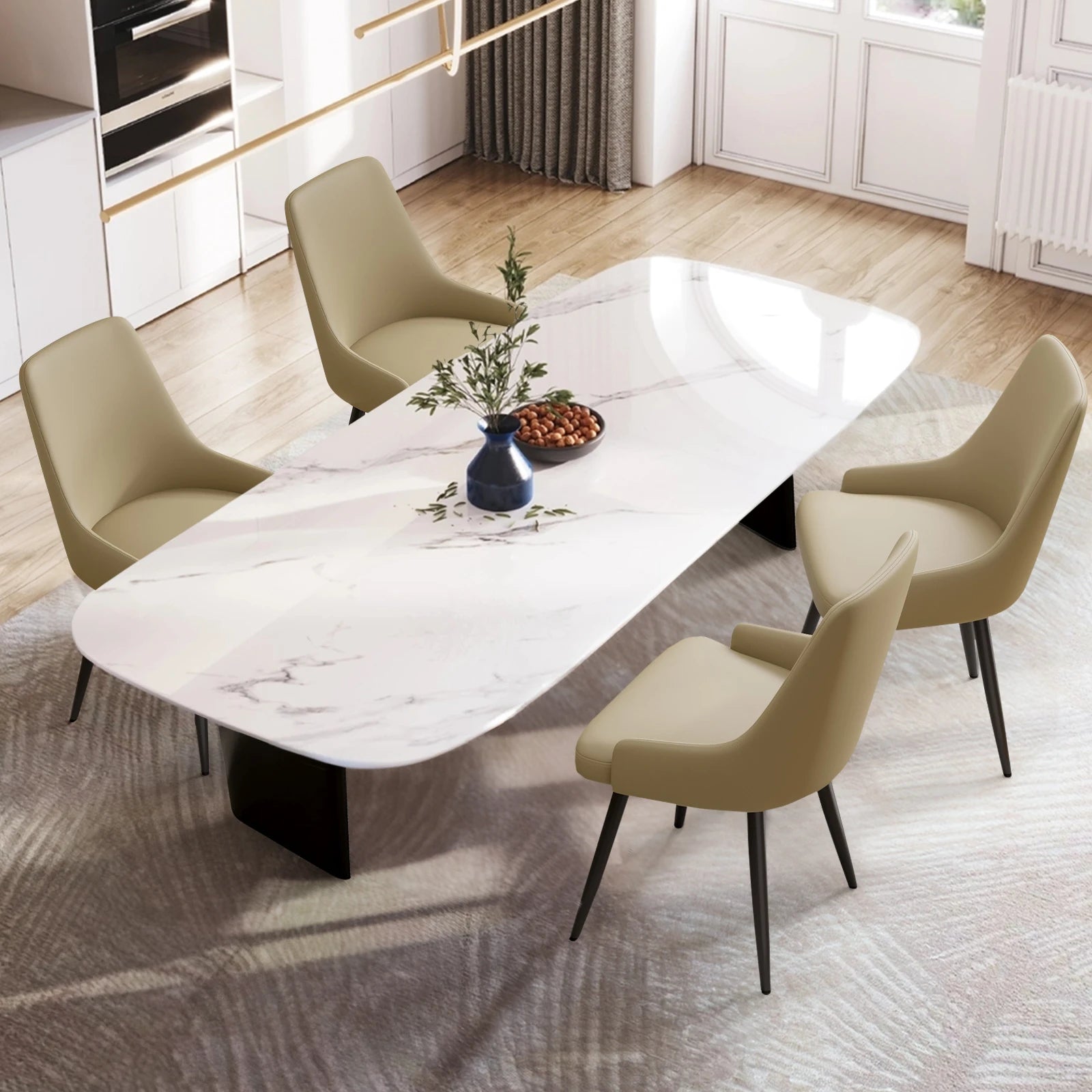 Casae Modern Dining Chair Set of 2 Faux Leather Upholstered Chairs with Metal Legs for Dining Room