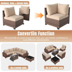 7 Pieces Patio Furniture Set with 44” Fire Pit Table Wicker Rattan Sectional Conversation Set with Coffee Table and 4”