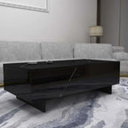 Marble Rectangle Coffee Tables for Living Room,Black Modern Side Table,Contemporary High Gloss Elegant Center Table for Waiting