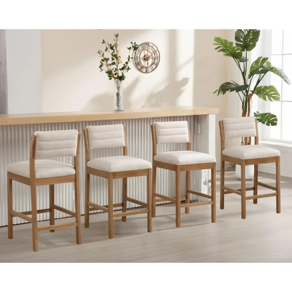 26.5" Tall Bar Stools Set of 4, Modern Counter Height with Backrests, Beige Linen Upholstered Chairs for Kitchen Island or Bar U
