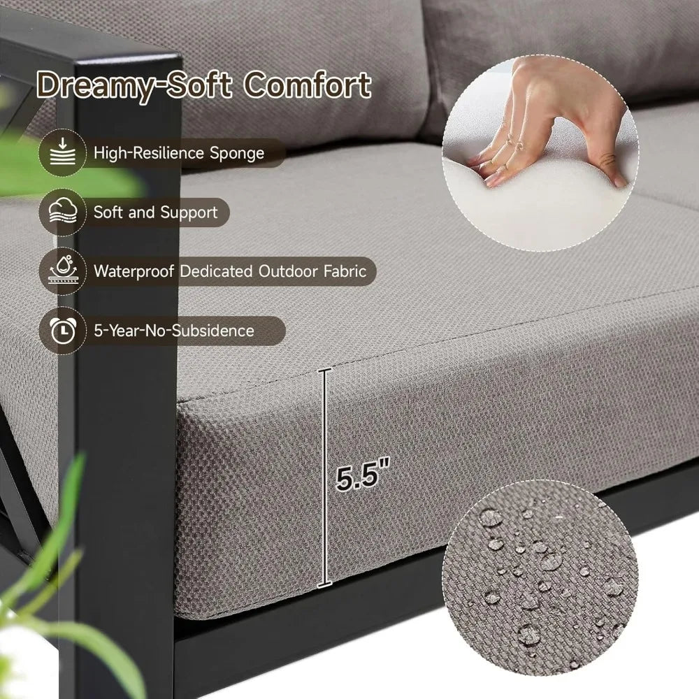 "Patio Furniture Set, 6-Piece Metal Sectional Sofa with Coffee Table – L-Shaped Outdoor Couch Featuring Olefin Cushions"