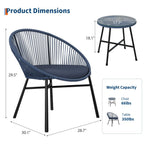3 Pieces Outdoor Acapulco Chair Patio Bistro Set, All-Weather Acapulco Chairs with Glass Top Table, Modern Patio Conversation