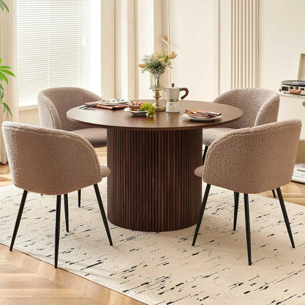 Marento 5-Piece Round Dining Set — Walnut Edition