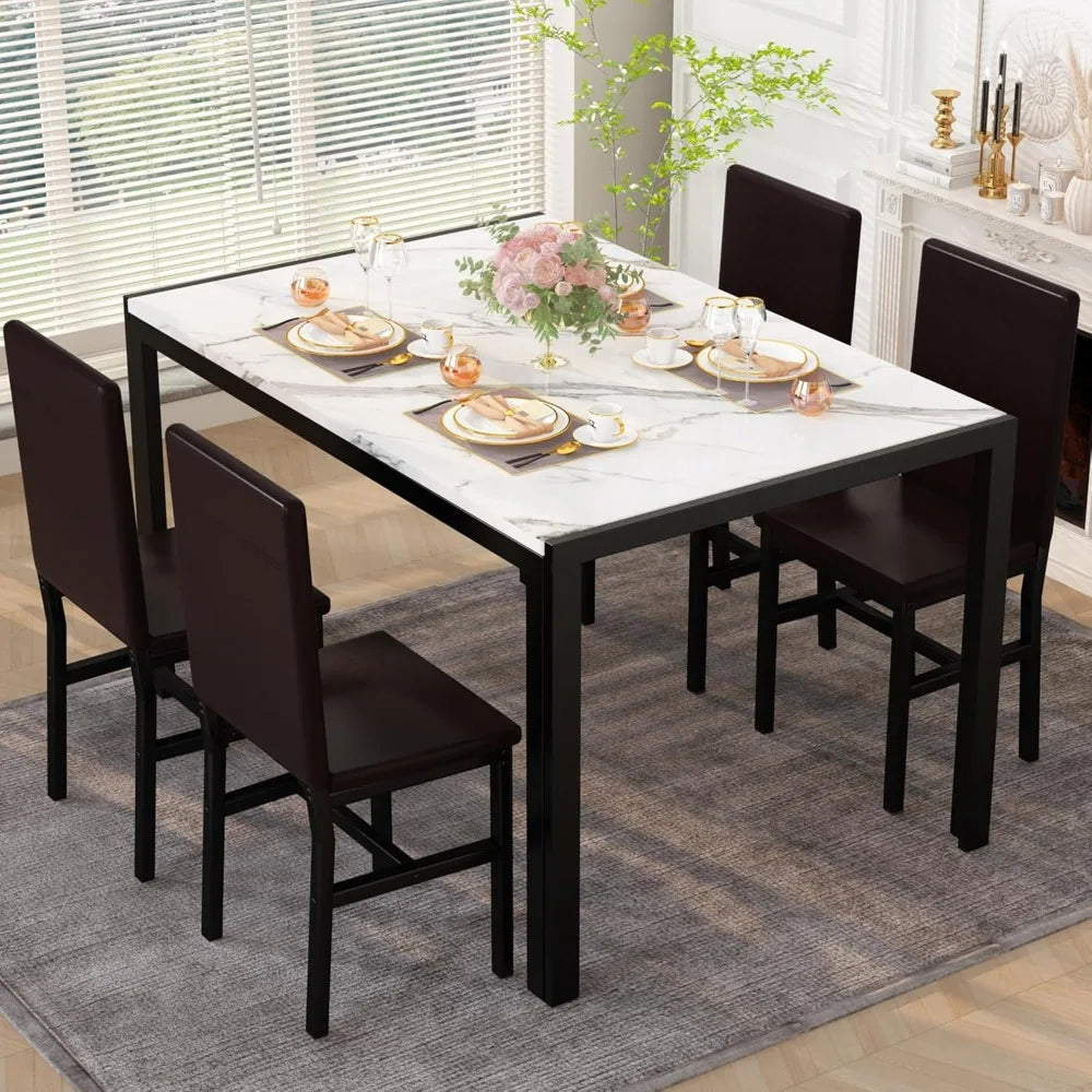 Lumera 5-Piece Marble Dining Set