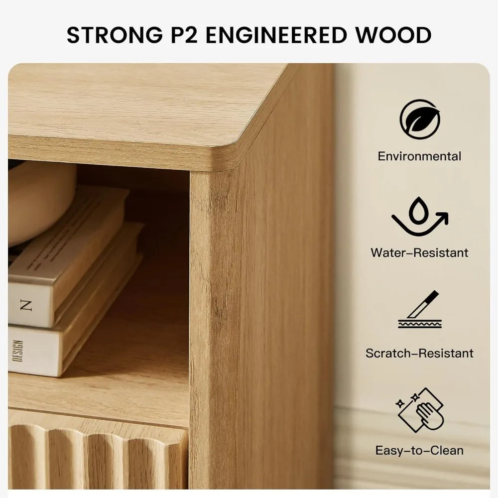 Amada TV Stand for 50-65 Inch TVs With Waveform Panel, 3 Drawers, and Open Storage