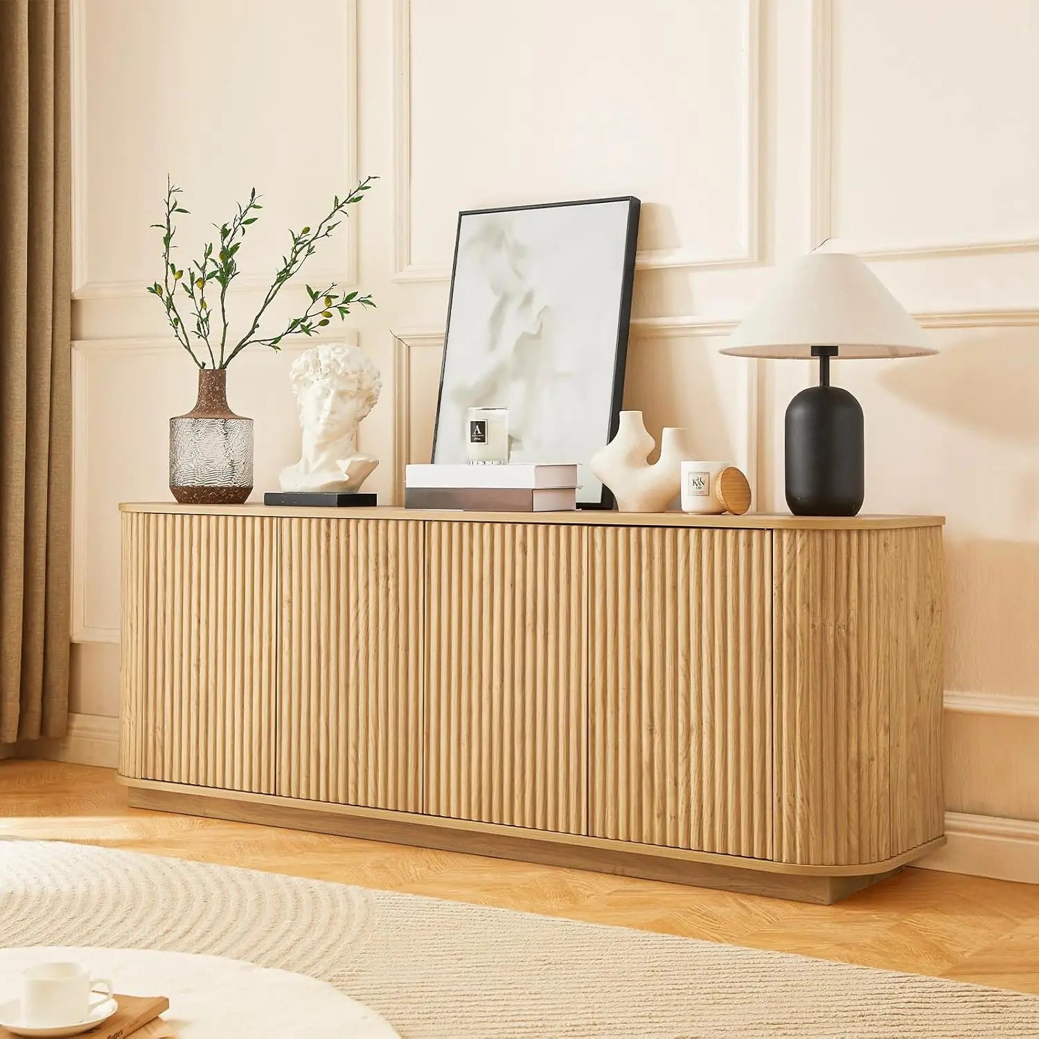 Fluted TV Stand For 75 Inch TVs With Ample Storage And Modern Living Room Console Cabinet