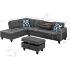 Aurello Linen L-Shape Sectional with Ottoman