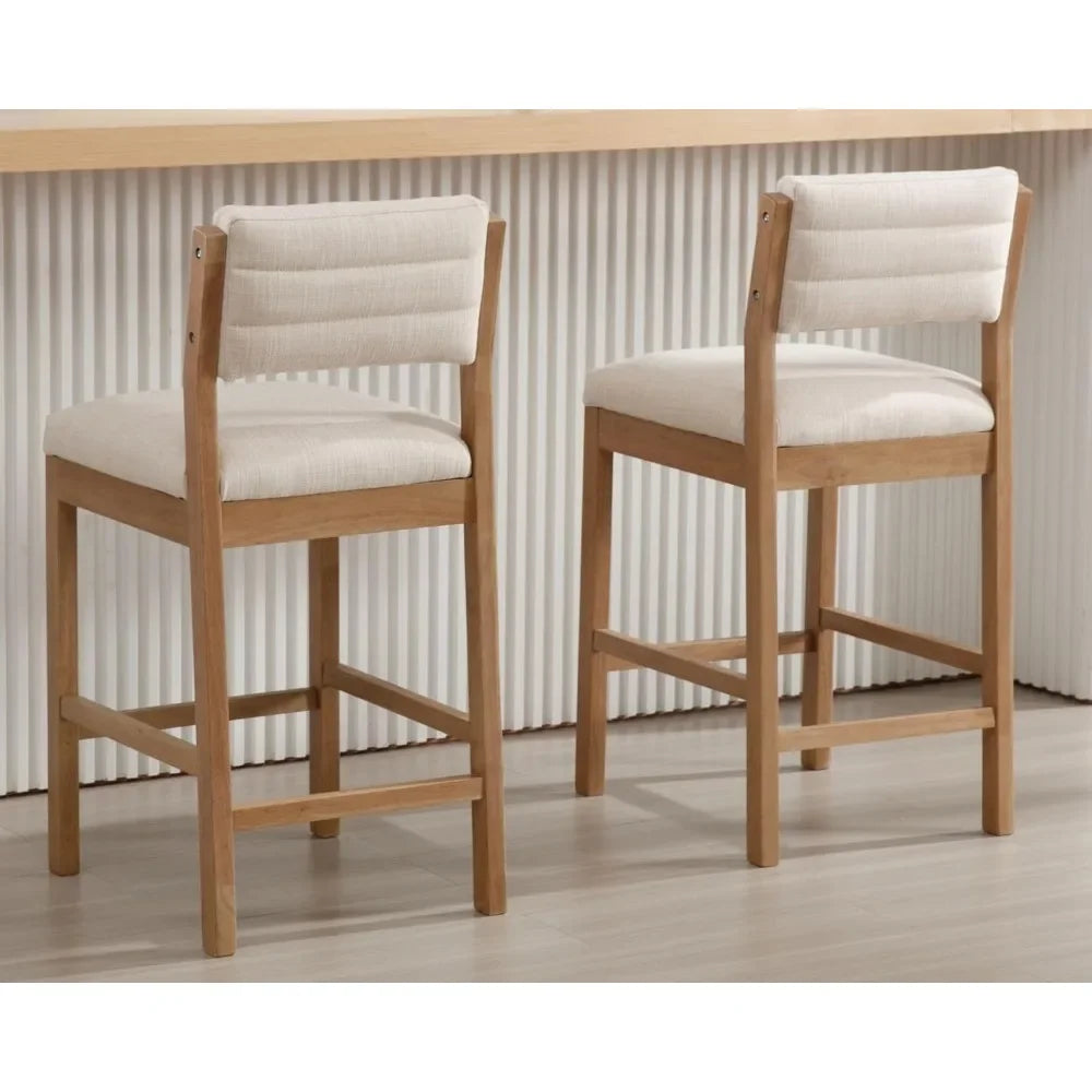 26.5" Tall Bar Stools Set of 4, Modern Counter Height with Backrests, Beige Linen Upholstered Chairs for Kitchen Island or Bar U