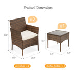 JHK 3 Pieces Outdoor Patio Furniture Set Manual Weaving Wicker Rattan Patio Chairs with Soft Cushion and Glass Table For Garden