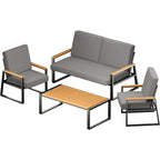 4-Piece Outdoor Patio Furniture Set with Coffee Table and Removable Cushions, Metal Patio Conversation Set for Family, Yard