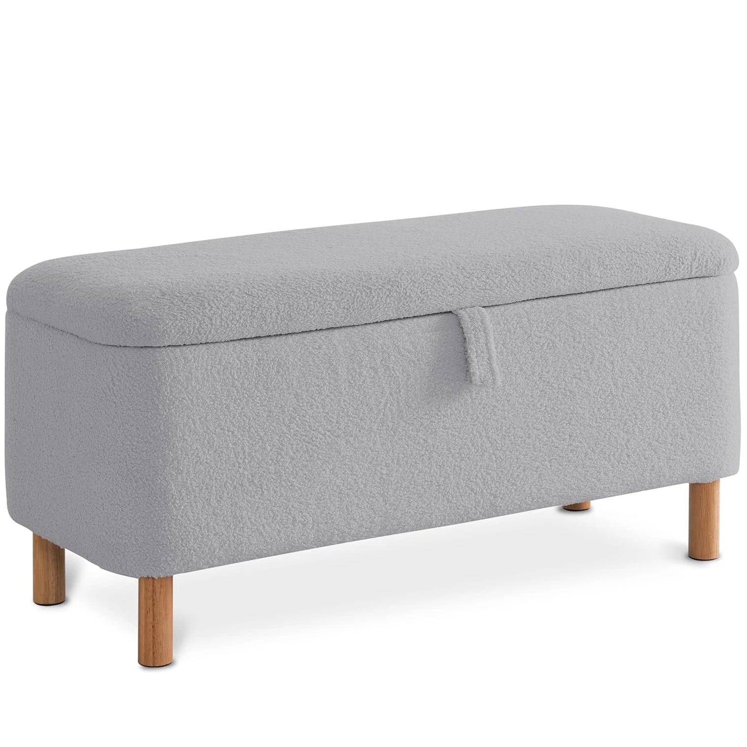 Boucle Storage Ottoman Bench Upholstered Shoe Seat for Bedroom With Wood Frame and High-Density Foam