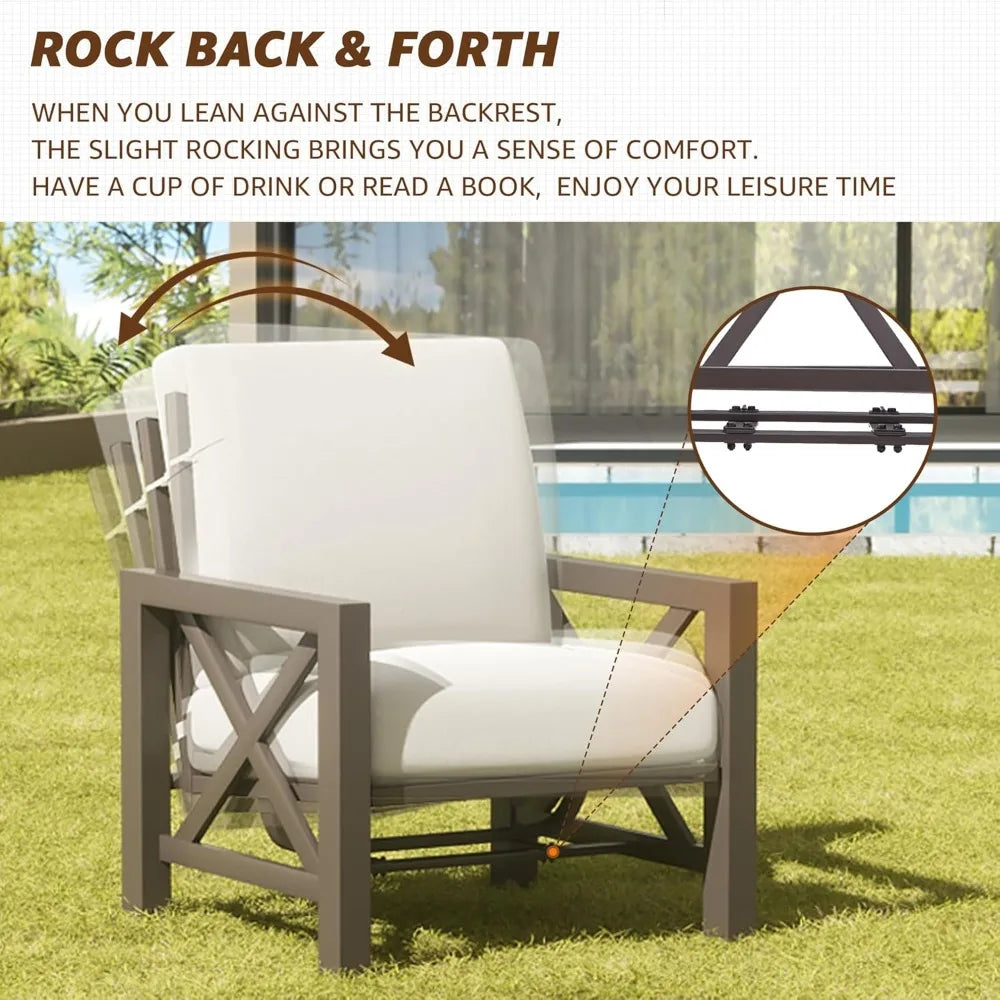 Patio Furniture Sets, 4 Pieces Outdoor Furniture Modern Metal Patio Sectional Sofa Conversation Set,2 Motion Rocking Chairs