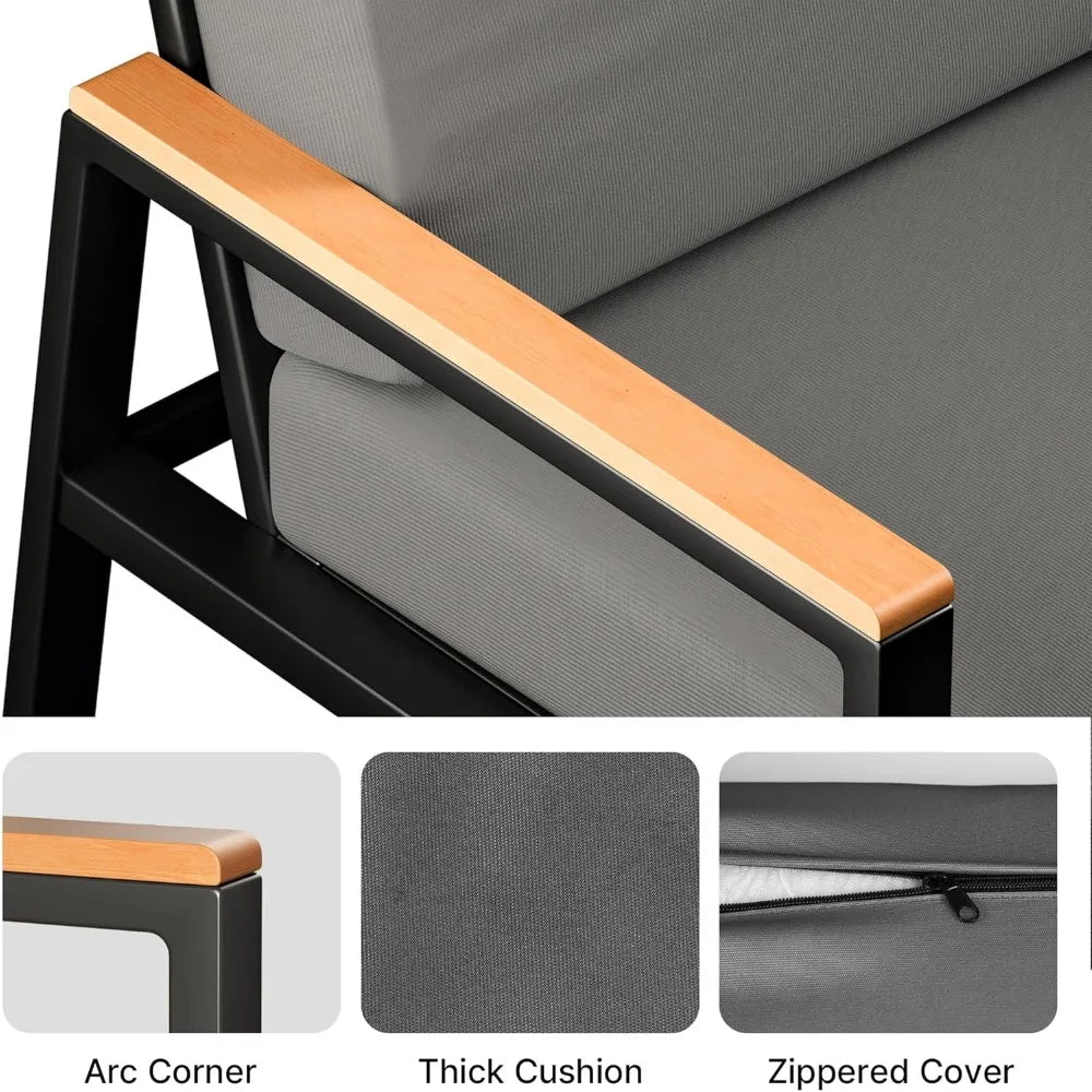 4-Piece Outdoor Patio Furniture Set with Coffee Table and Removable Cushions, Metal Patio Conversation Set for Family, Yard