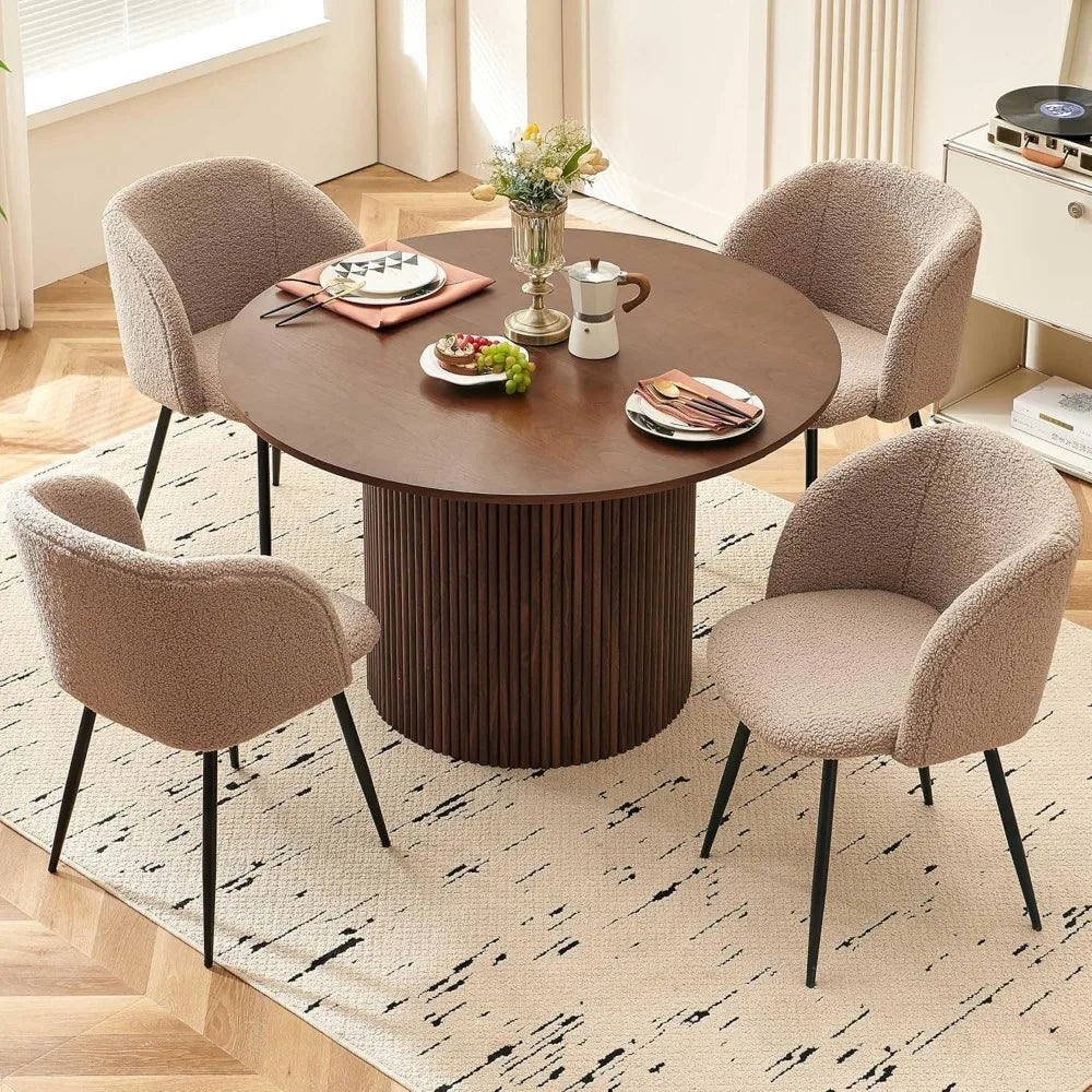 Marento 5-Piece Round Dining Set — Walnut Edition