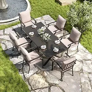 10-Piece Outdoor Dining Set Patio Rattan Furniture Set,Patio Dining Table and Chairs Set with 8 Chairs and Cushions,Square Glas