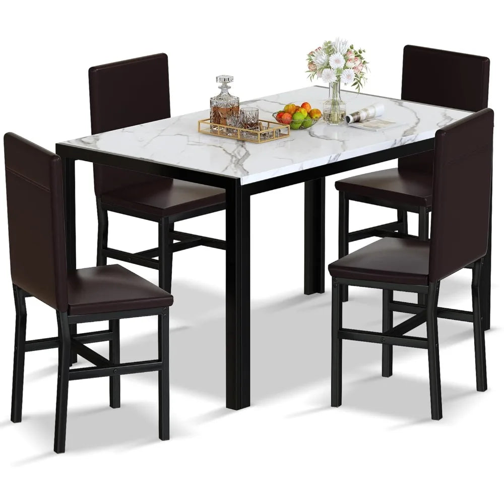 Lumera 5-Piece Marble Dining Set