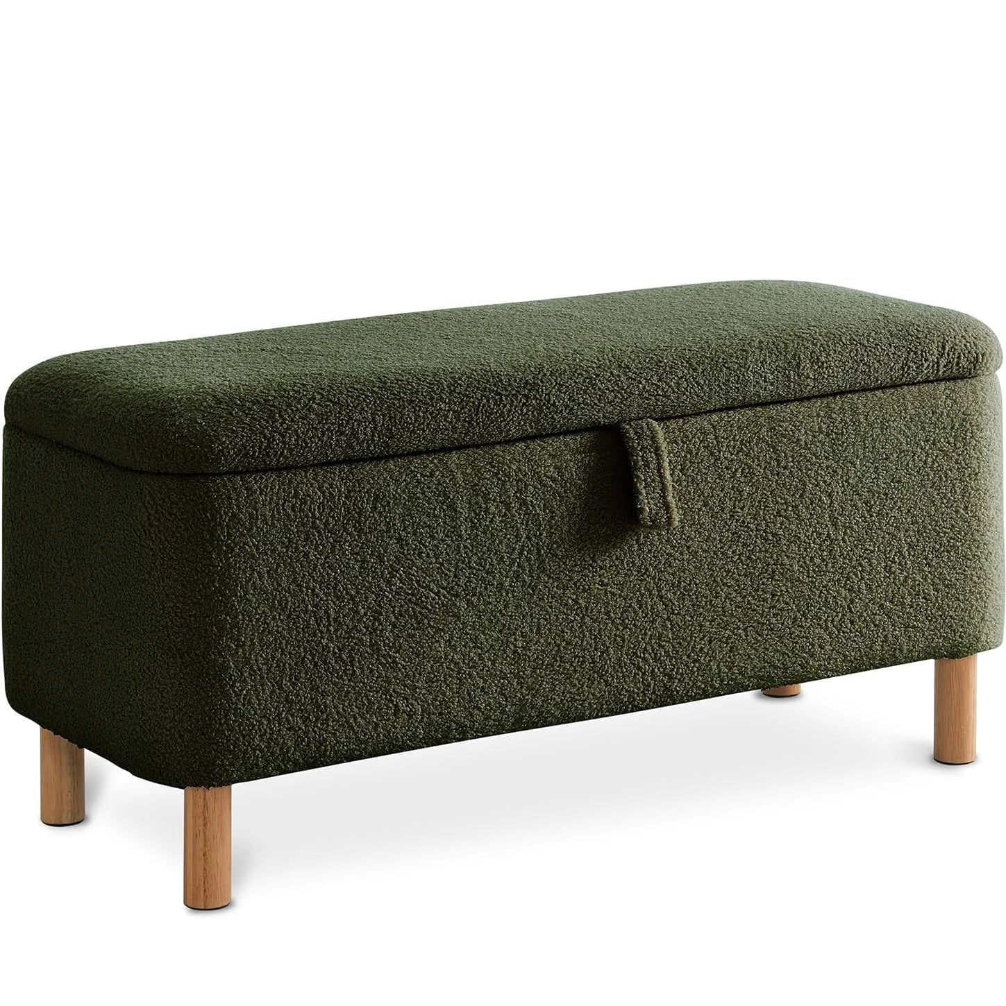 Boucle Storage Ottoman Bench Upholstered Shoe Seat for Bedroom With Wood Frame and High-Density Foam