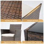 JHK 3 Pieces Outdoor Patio Furniture Set Manual Weaving Wicker Rattan Patio Chairs with Soft Cushion and Glass Table For Garden