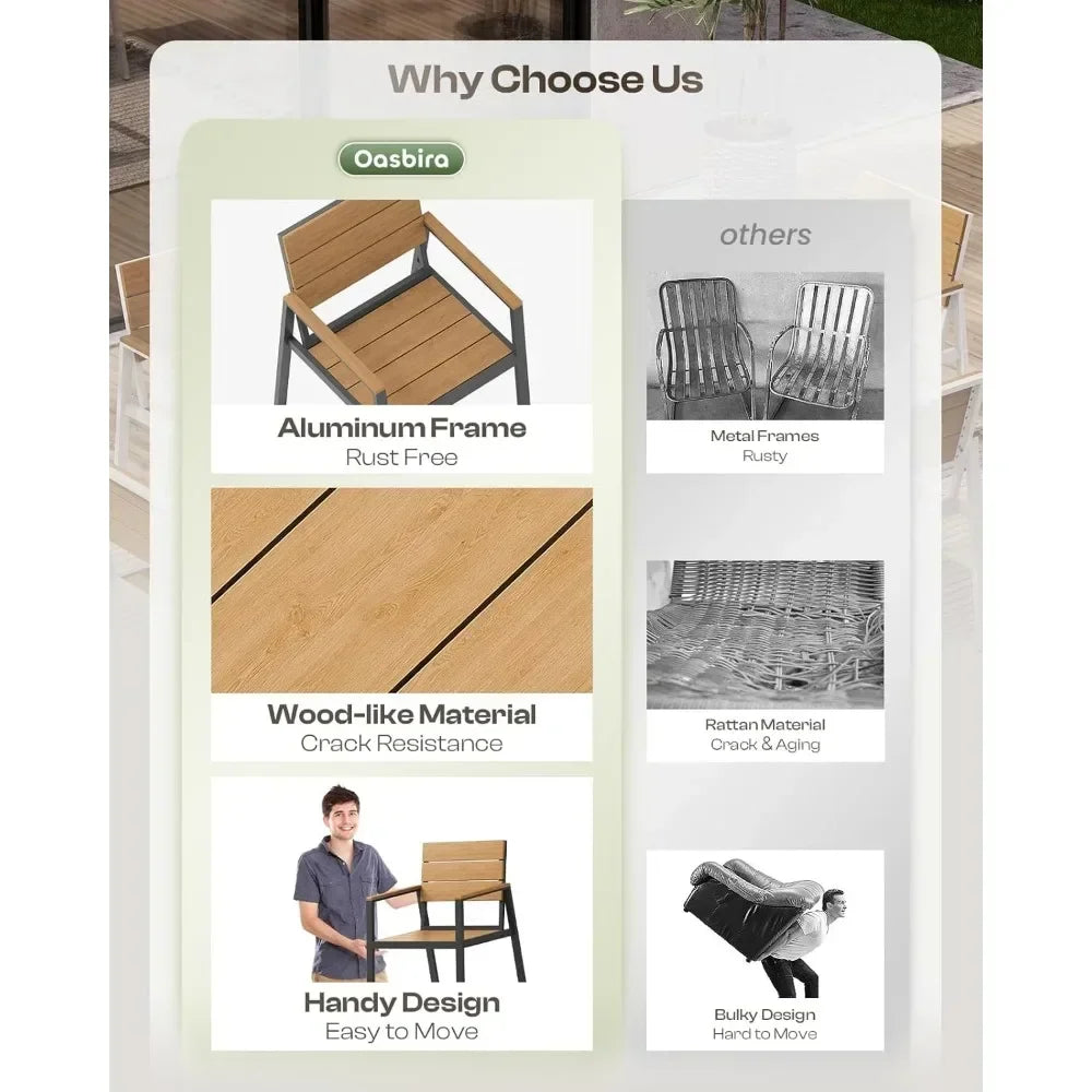 Outdoor Patio Dining Table Sets 7-Piece Aluminum and HDPS All-Weather Table and Chairs with Umbrella Hole,Patio Modern Furniture