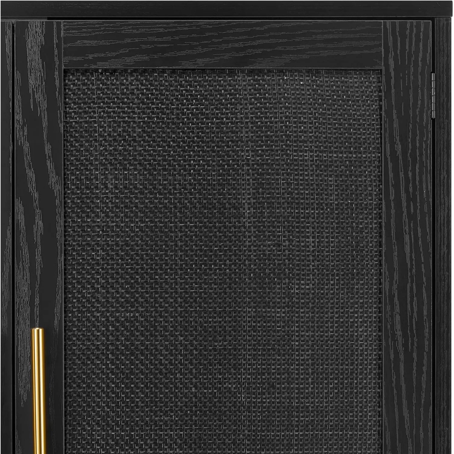 4-Door Sideboard Cabinet For Kitchen Storage With Black Rattan Doors Handwoven Rattan Weaving Six Solid Wood Legs