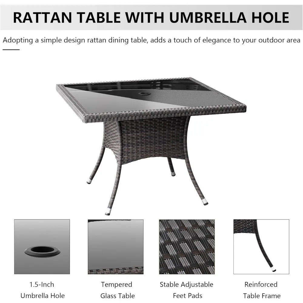 10-Piece Outdoor Dining Set Patio Rattan Furniture Set,Patio Dining Table and Chairs Set with 8 Chairs and Cushions,Square Glas