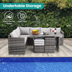 7pc Wicker Patio Furniture Set Dining Table Chairs Ottoman Outdoor Garden Grey, Custom