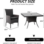 10-Piece Outdoor Dining Set Patio Rattan Furniture Set,Patio Dining Table and Chairs Set with 8 Chairs and Cushions,Square Glas