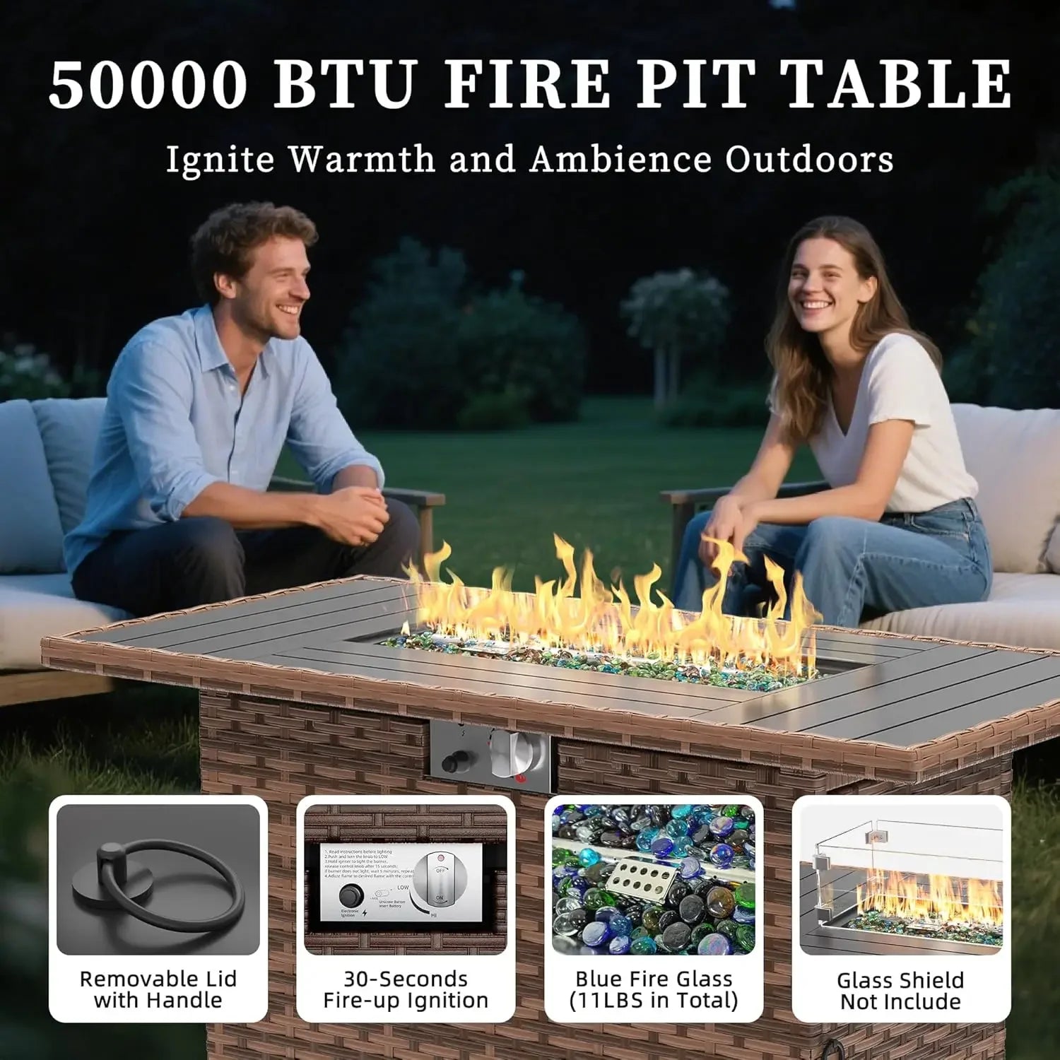 Furniture Set with Fire Pit Table, 8 Piece Sectional Sofas, All-Weather Wicker Conversation for Garden, Backyard,, Customized
