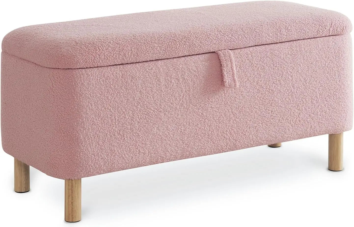 Boucle Storage Ottoman Bench Upholstered Shoe Seat for Bedroom With Wood Frame and High-Density Foam