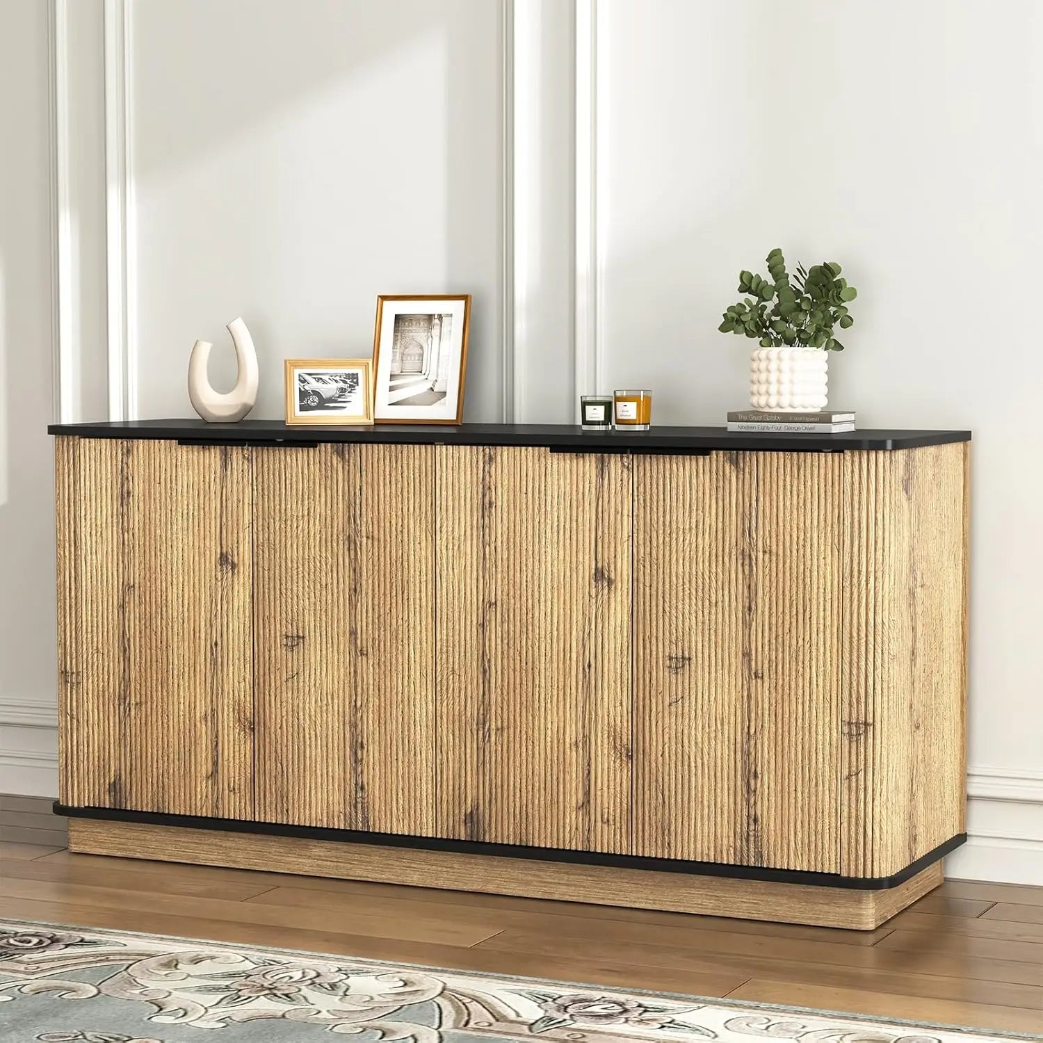 Fluted TV Stand For 75 Inch TVs With Ample Storage And Modern Living Room Console Cabinet