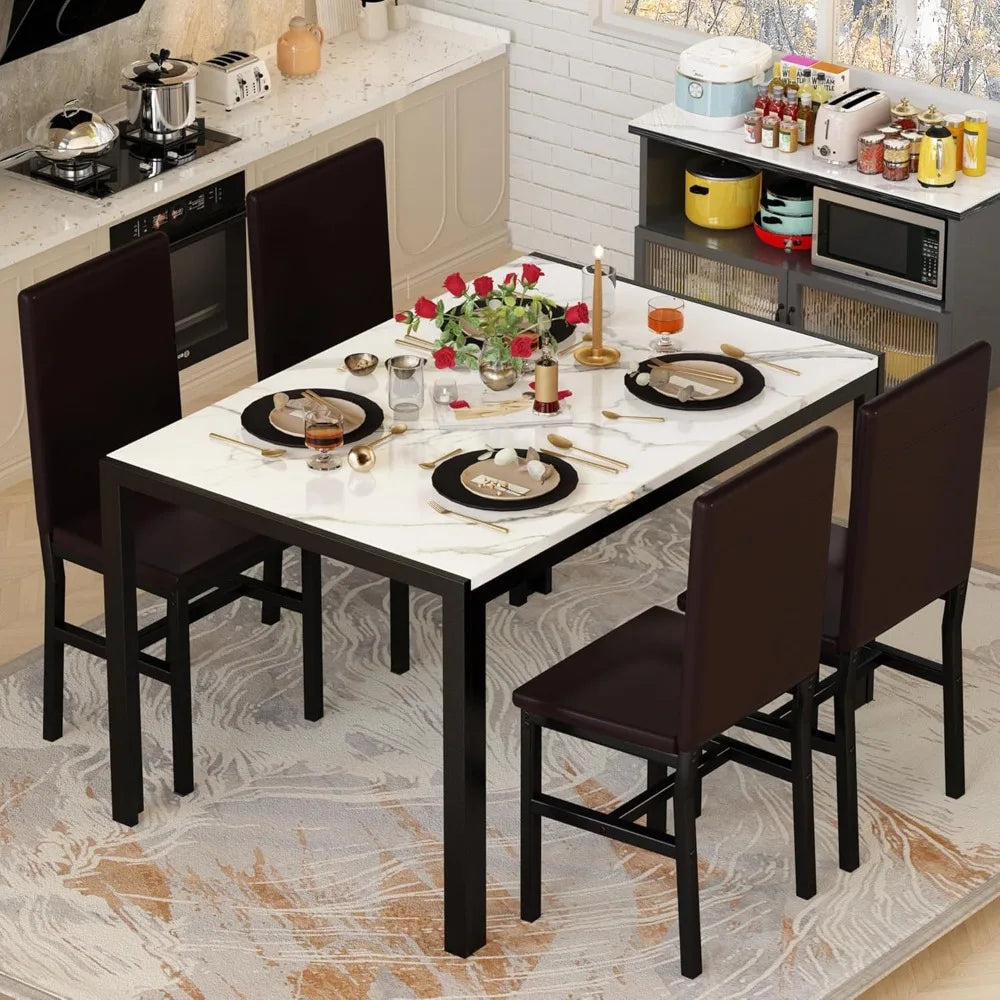 Lumera 5-Piece Marble Dining Set