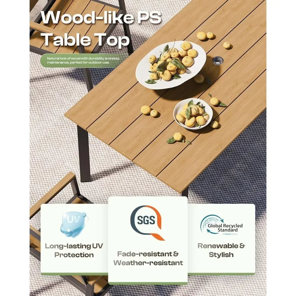 Outdoor Patio Dining Table Sets 7-Piece Aluminum and HDPS All-Weather Table and Chairs with Umbrella Hole,Patio Modern Furniture