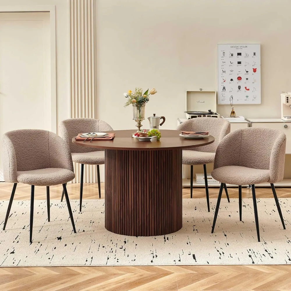 Marento 5-Piece Round Dining Set — Walnut Edition
