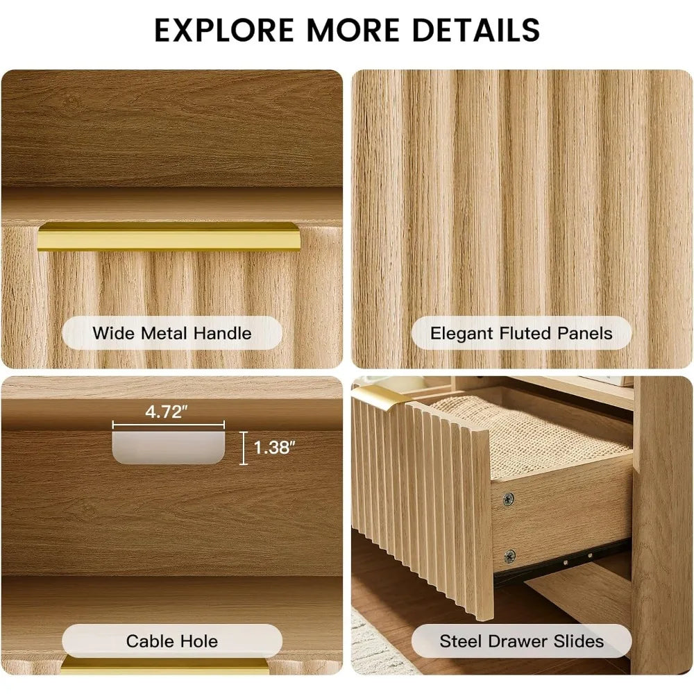 Amada TV Stand for 50-65 Inch TVs With Waveform Panel, 3 Drawers, and Open Storage