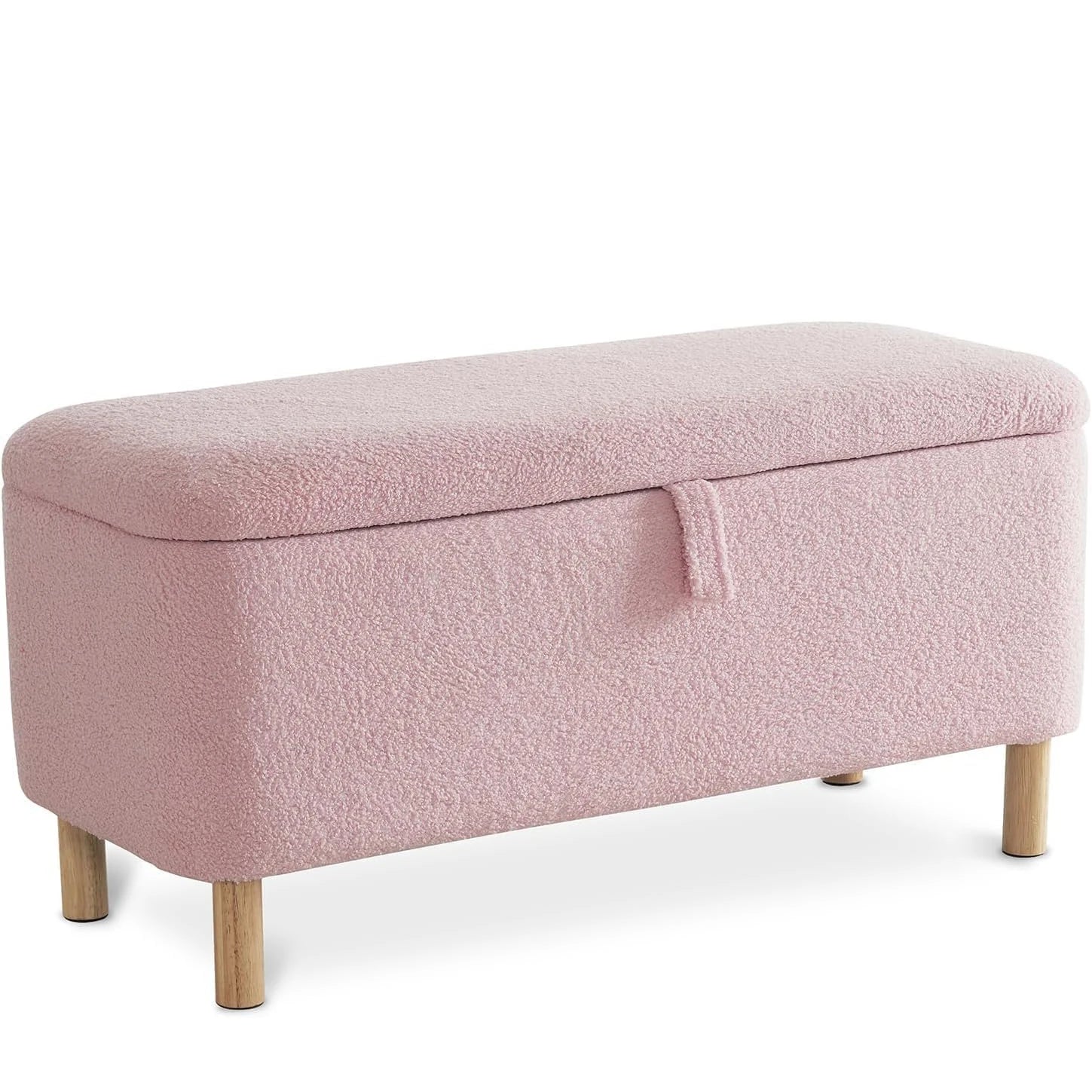 Boucle Storage Ottoman Bench Upholstered Shoe Seat for Bedroom With Wood Frame and High-Density Foam