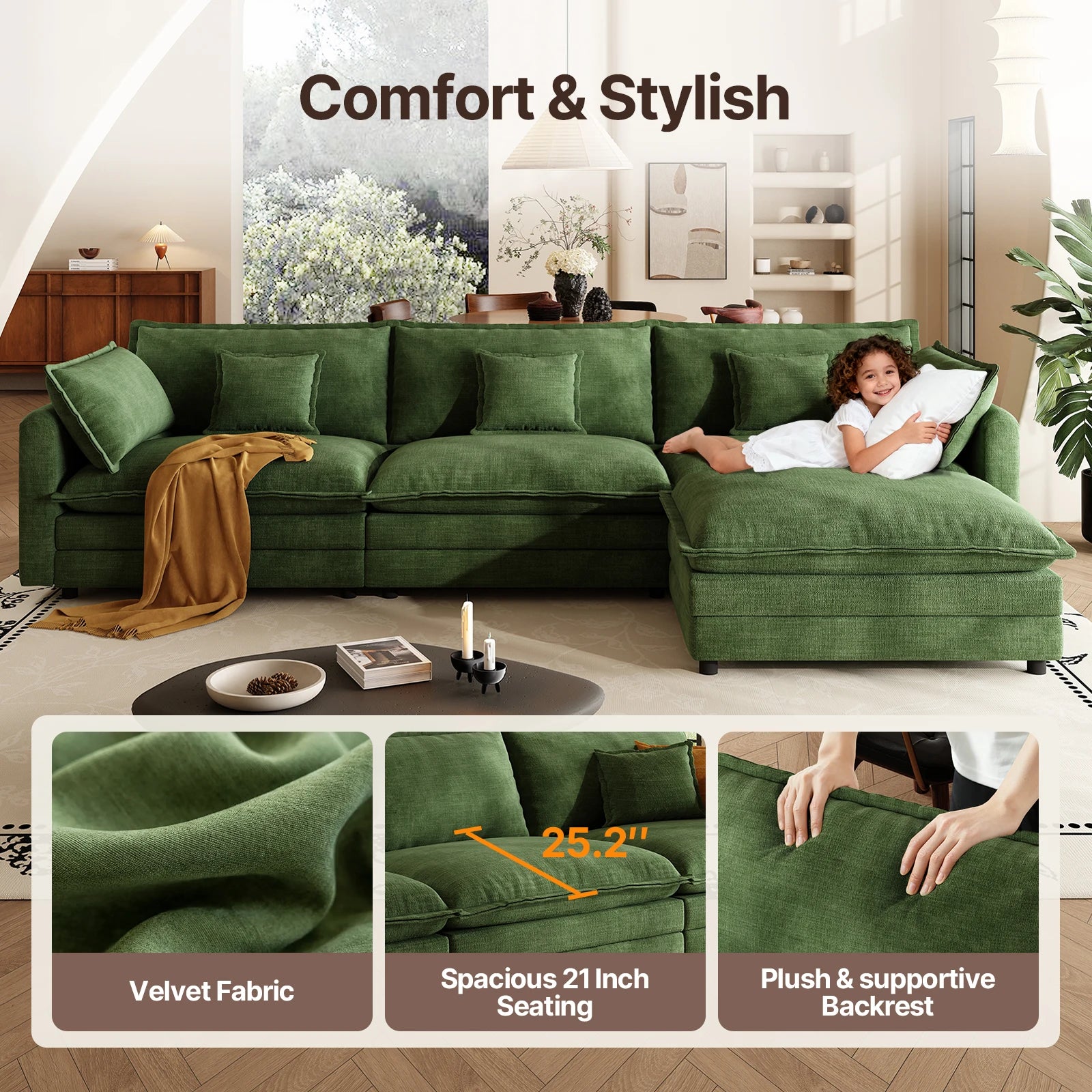 Avelin L-Shaped Cloud Sectional Sofa