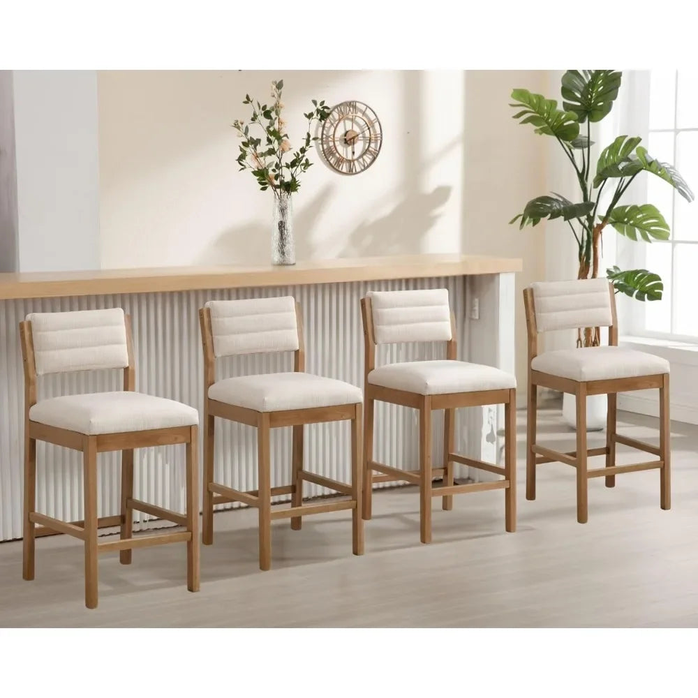 26.5" Tall Bar Stools Set of 4, Modern Counter Height with Backrests, Beige Linen Upholstered Chairs for Kitchen Island or Bar U