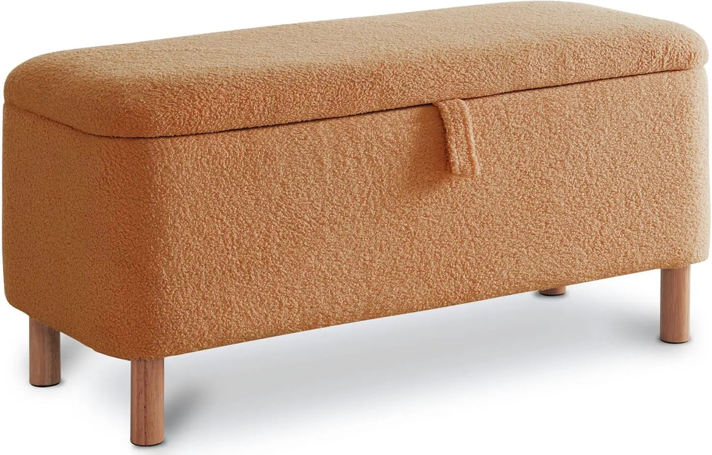 Boucle Storage Ottoman Bench Upholstered Shoe Seat for Bedroom With Wood Frame and High-Density Foam