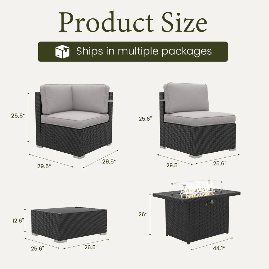 15 Piece Patio Furniture Set with Fire Pit Table, Outdoor Conversation Sets Wicker Rattan Sectional Sofa with Coffee Table