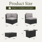 15 Piece Patio Furniture Set with Fire Pit Table, Outdoor Conversation Sets Wicker Rattan Sectional Sofa with Coffee Table