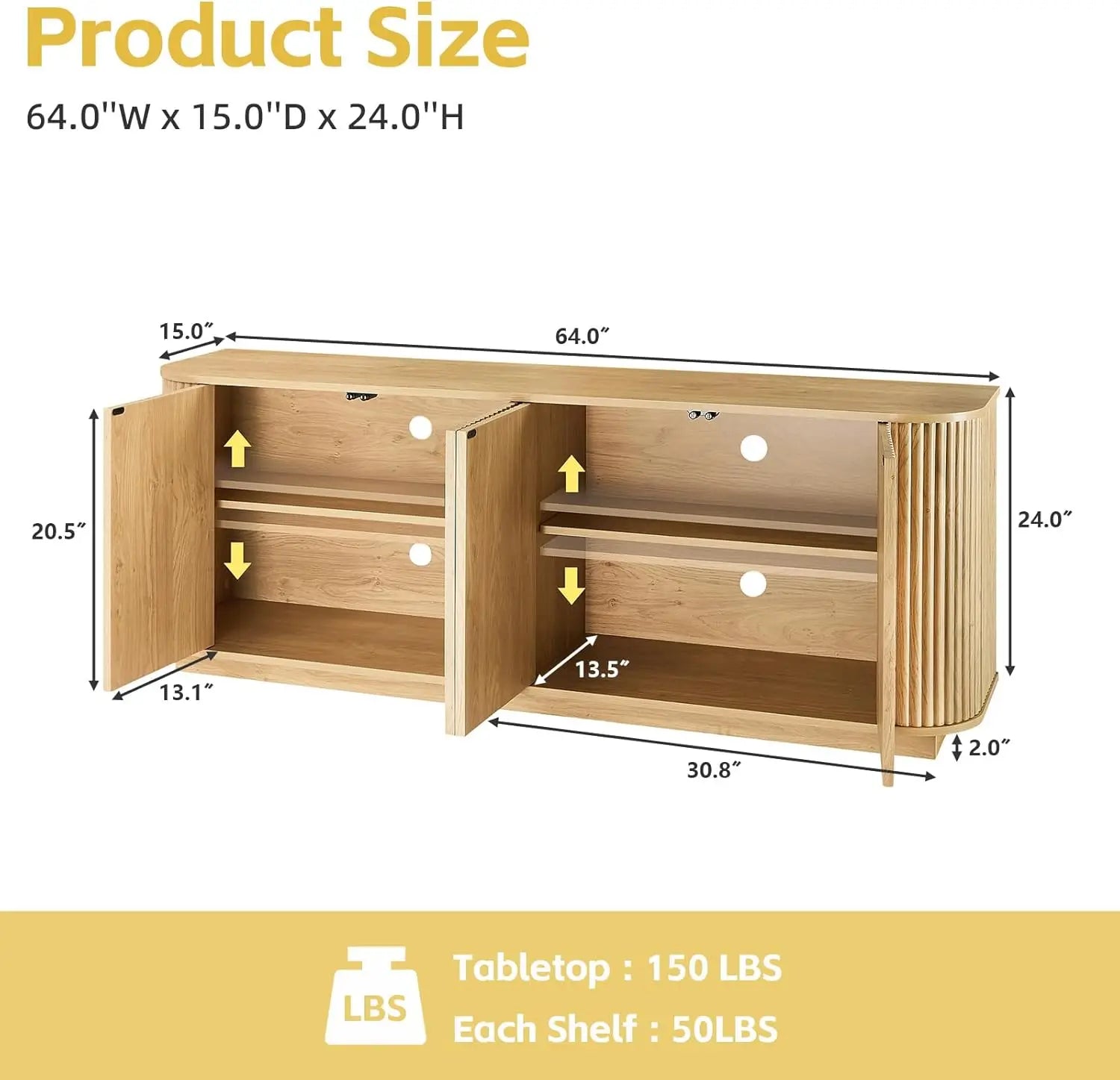 Fluted TV Stand For 75 Inch TVs With Ample Storage And Modern Living Room Console Cabinet