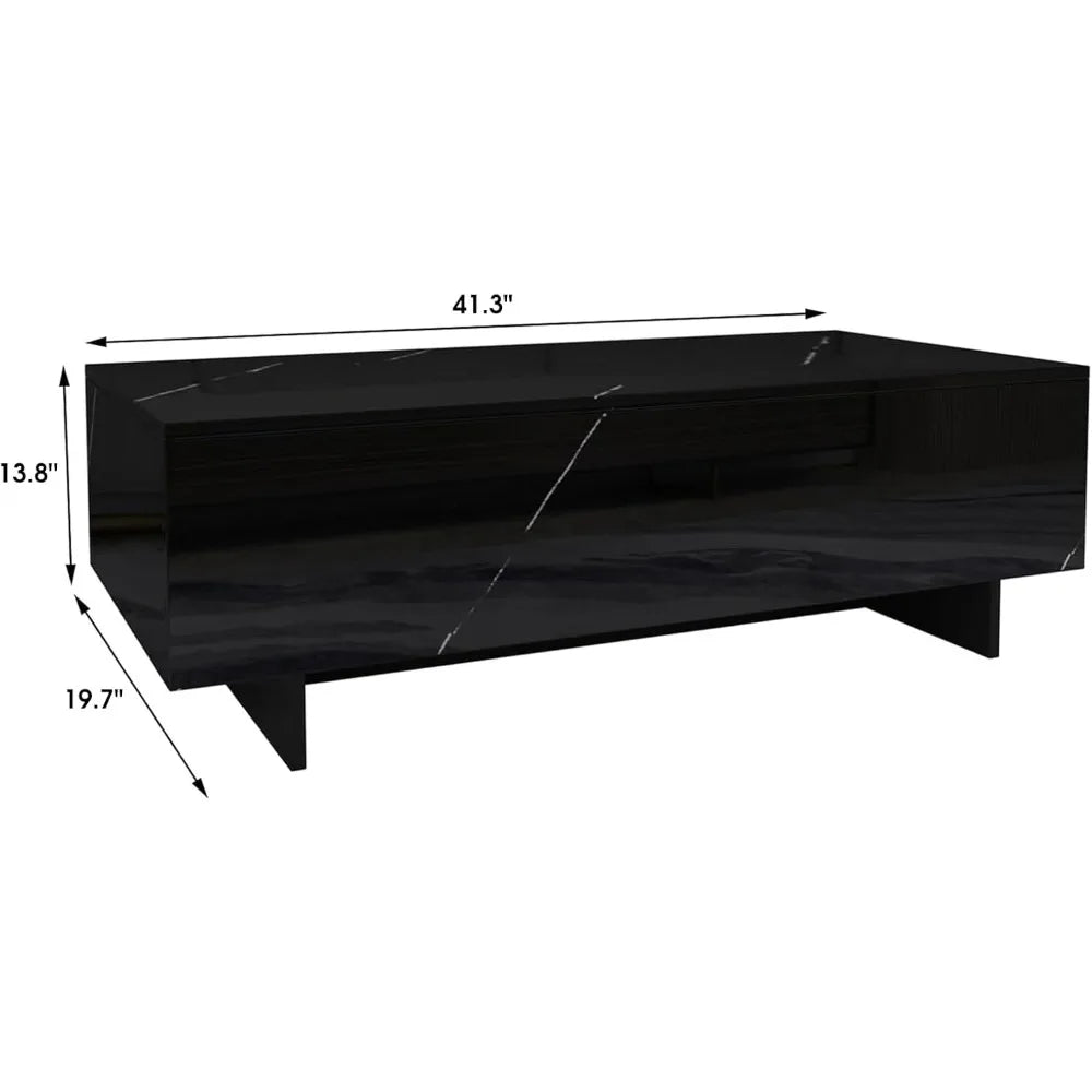 Marble Rectangle Coffee Tables for Living Room,Black Modern Side Table,Contemporary High Gloss Elegant Center Table for Waiting