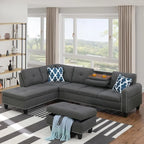 Aurello Linen L-Shape Sectional with Ottoman