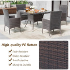10-Piece Outdoor Dining Set Patio Rattan Furniture Set,Patio Dining Table and Chairs Set with 8 Chairs and Cushions,Square Glas