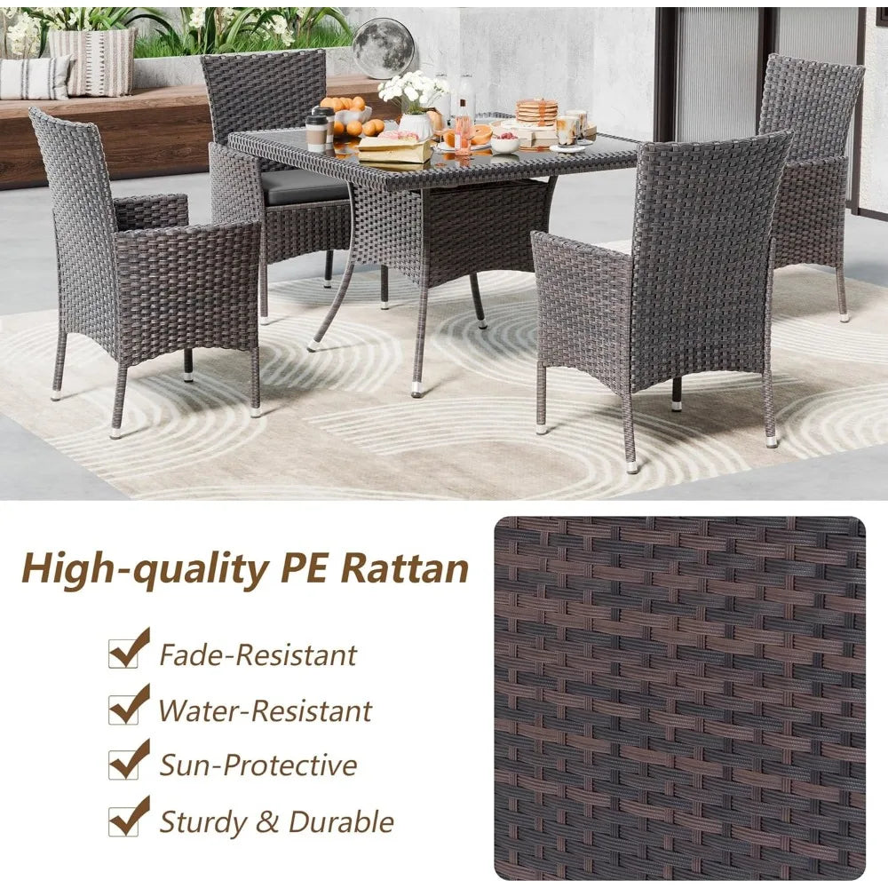 10-Piece Outdoor Dining Set Patio Rattan Furniture Set,Patio Dining Table and Chairs Set with 8 Chairs and Cushions,Square Glas