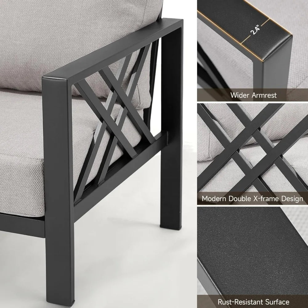 "Patio Furniture Set, 6-Piece Metal Sectional Sofa with Coffee Table – L-Shaped Outdoor Couch Featuring Olefin Cushions"